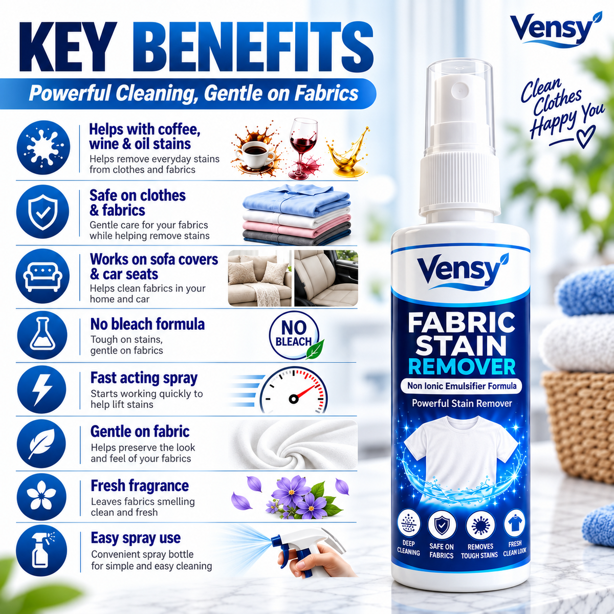 All-Purpose Clothing Stain Cleaner – Removes Coffee, Wine & Oil Stains in Seconds