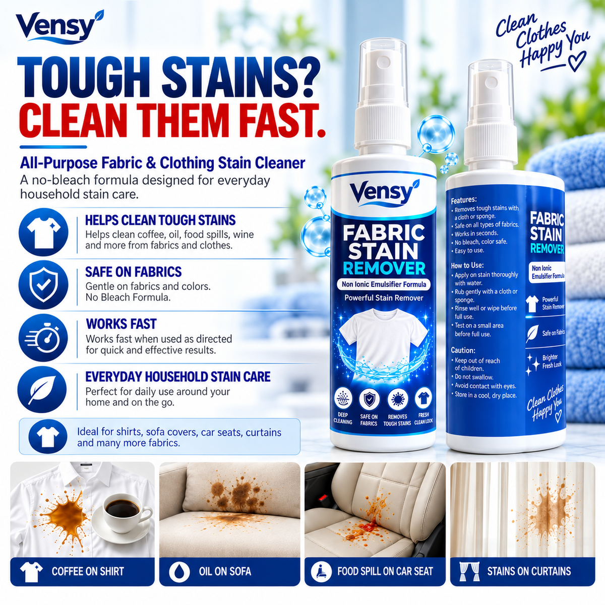 All-Purpose Clothing Stain Cleaner – Removes Coffee, Wine & Oil Stains in Seconds