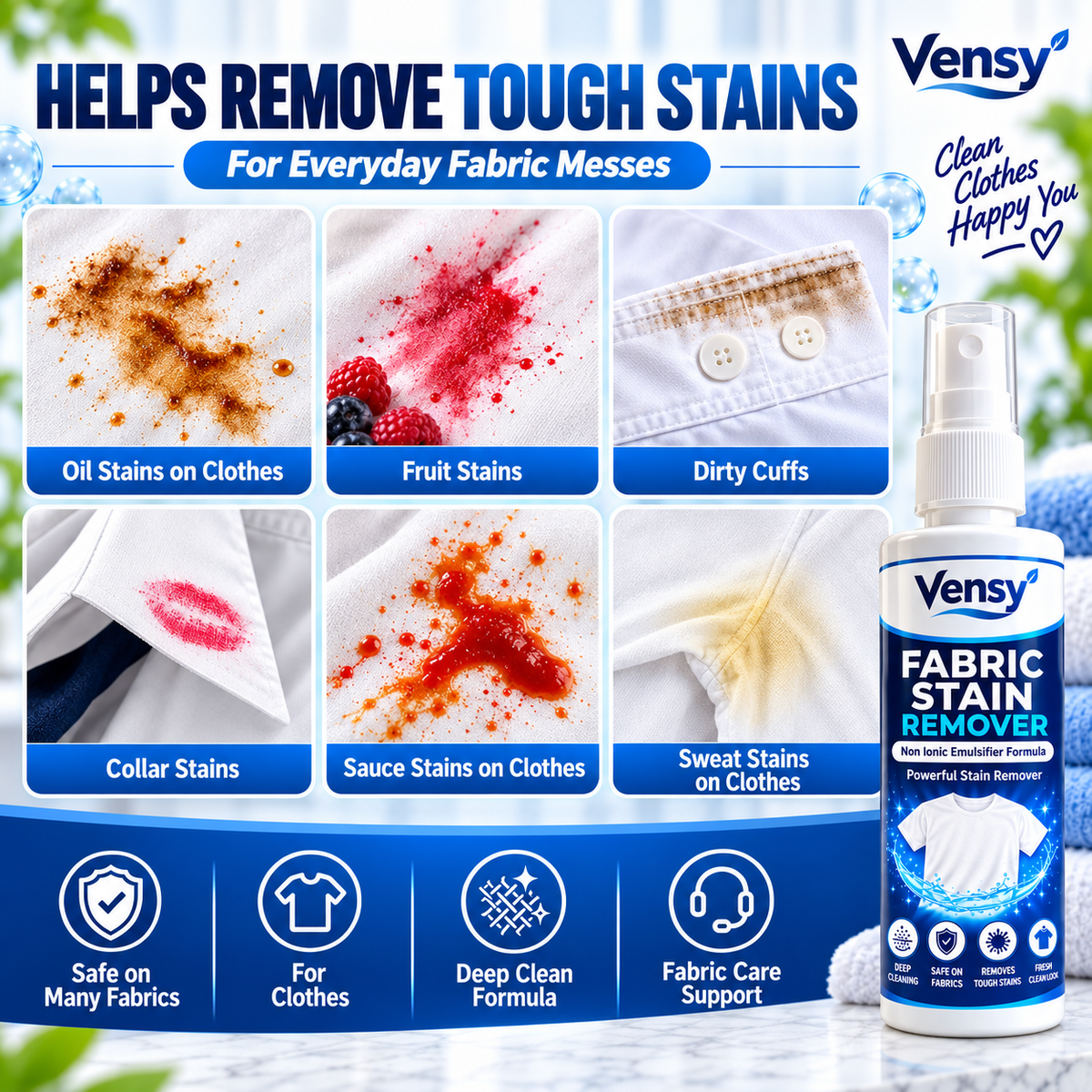 All-Purpose Clothing Stain Cleaner – Removes Coffee, Wine & Oil Stains in Seconds