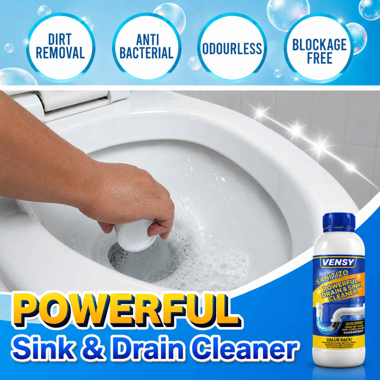 SANITIZO POWERFUL DRAIN & SINK CLEANER POWDER (PACK OF 4)